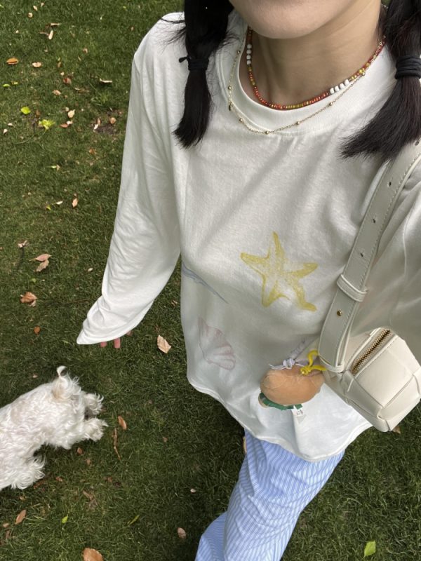 Versatile Long-Sleeve Dolphin Cartoon Print Sun Protection Cover-Up - Slightly Sheer Snowflake Cotton, Casual Korean Style for Women
