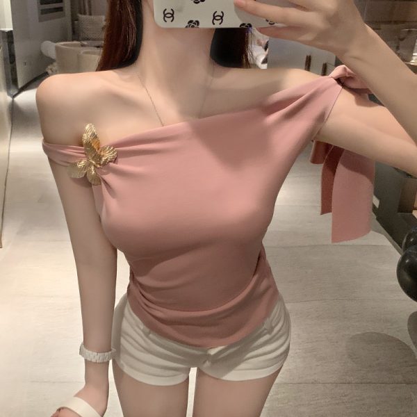 Versatile Off-Shoulder Tank Top T-shirt with Gentle Feel - Perfect for 90s and Y2K Inspired Styles