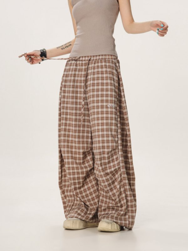 Versatile Plaid Pleated Wide-Leg Pants for Men and Women - Casual Straight Loose Draped Style, Perfect for 90s and Y2K Fashion