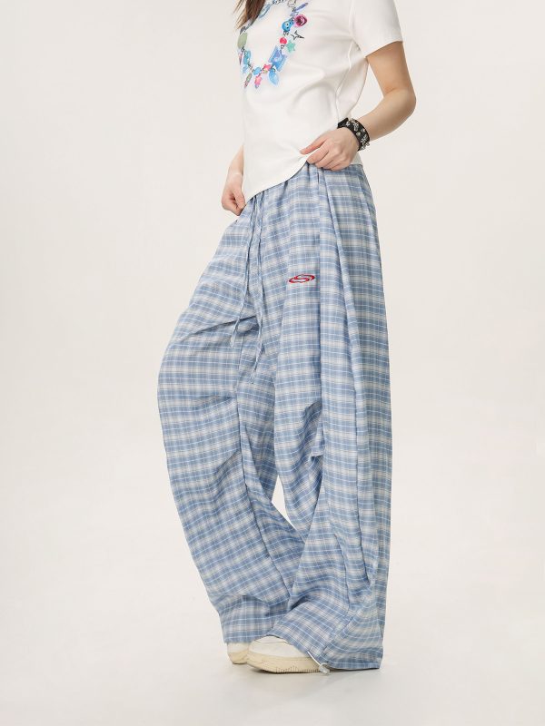 Versatile Plaid Pleated Wide-Leg Pants for Men and Women - Casual Straight Loose Draped Style, Perfect for 90s and Y2K Fashion