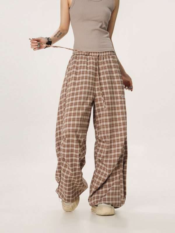 Versatile Plaid Pleated Wide-Leg Pants for Men and Women - Casual Straight Loose Draped Style, Perfect for 90s and Y2K Fashion