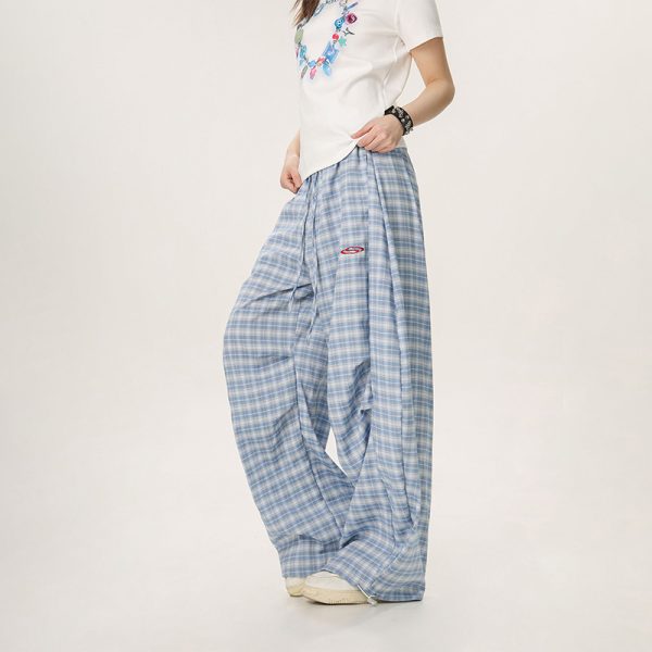 Versatile Plaid Pleated Wide-Leg Pants for Men and Women - Casual Straight Loose Draped Style, Perfect for 90s and Y2K Fashion
