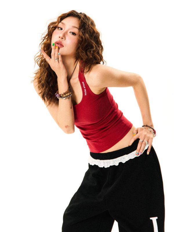 Versatile Red Camisole for Women - Vintage Slim Fit Summer Top - Basic Essential Fashion Piece