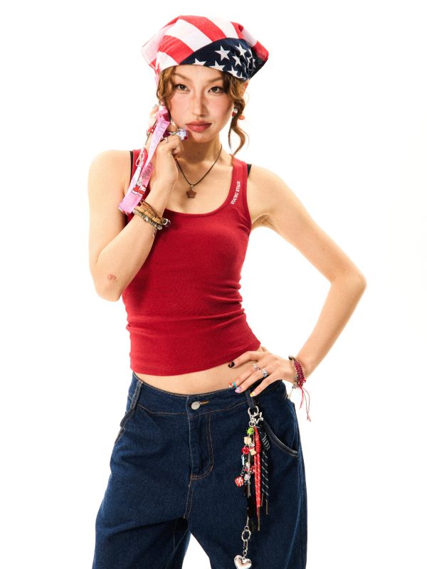 Versatile Red Camisole for Women - Vintage Slim Fit Summer Top - Basic Essential Fashion Piece