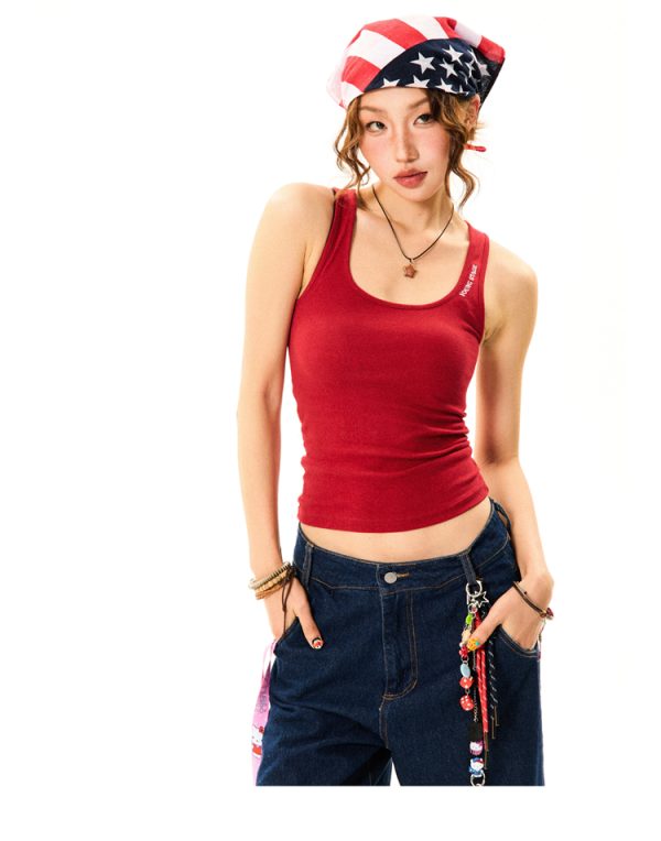Versatile Red Camisole for Women - Vintage Slim Fit Summer Top - Basic Essential Fashion Piece