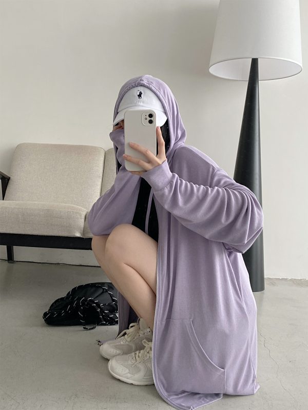 Versatile Slim Fit Loose Hooded Zip-Up Sweatshirt for Women - Cool Feeling Solid Color Sun Protection for Summer