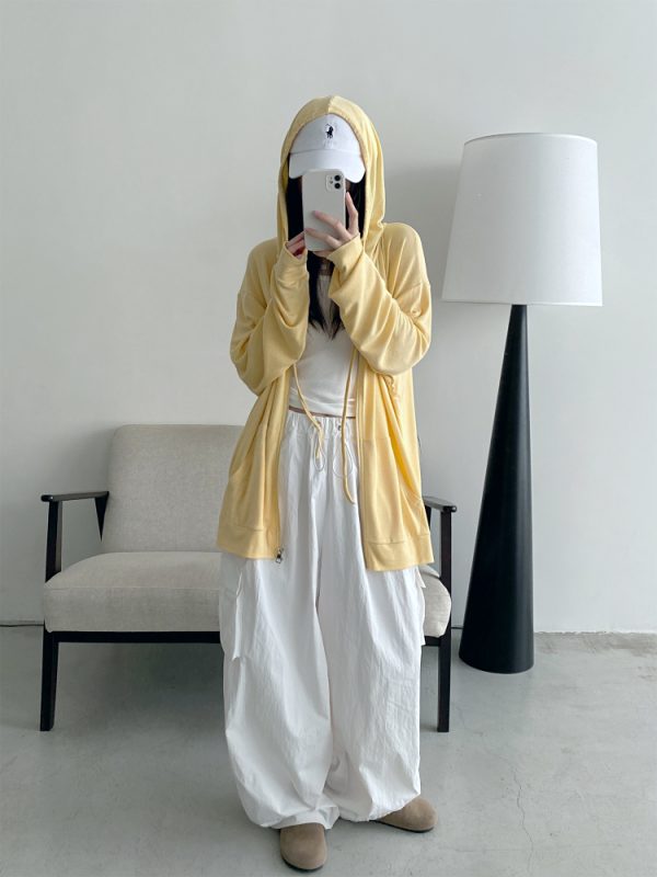 Versatile Slim Fit Loose Hooded Zip-Up Sweatshirt for Women - Cool Feeling Solid Color Sun Protection for Summer