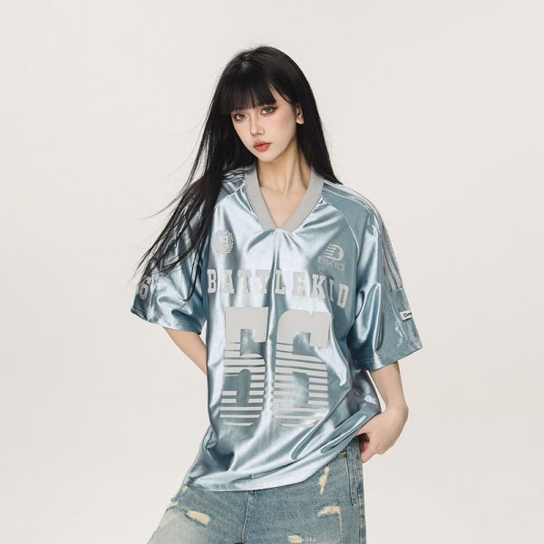Vintage American Beer Team Captain Loose Short Sleeve T-Shirt for Women and Men - Trendy Summer Couple Jersey Top