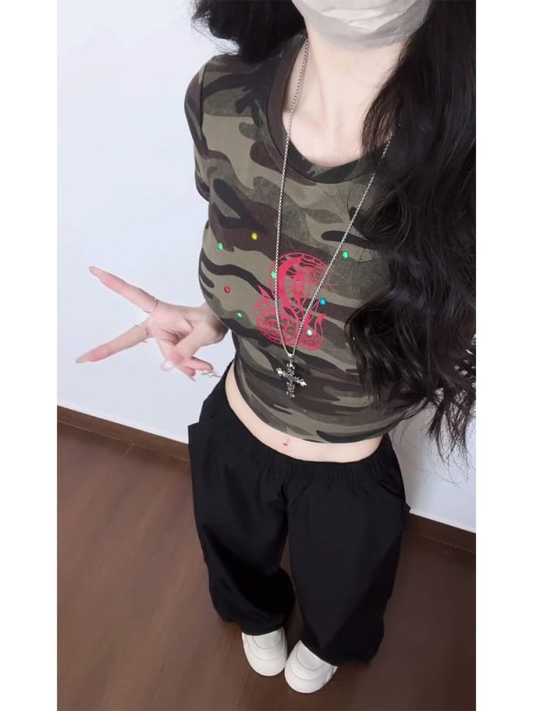 Vintage American Elastic Waist Cargo Pants for Women, Loose Straight Leg Parachute Trousers, Casual 90s Sports Style Floor-Length Pants