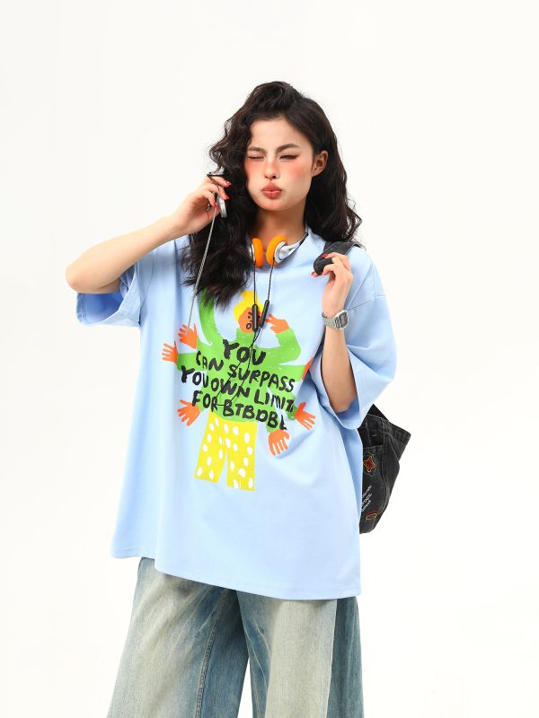 Vintage American Graphic Print Short Sleeve T-Shirt for Women - Trendy Summer Style, 90s Inspired Fashion Top