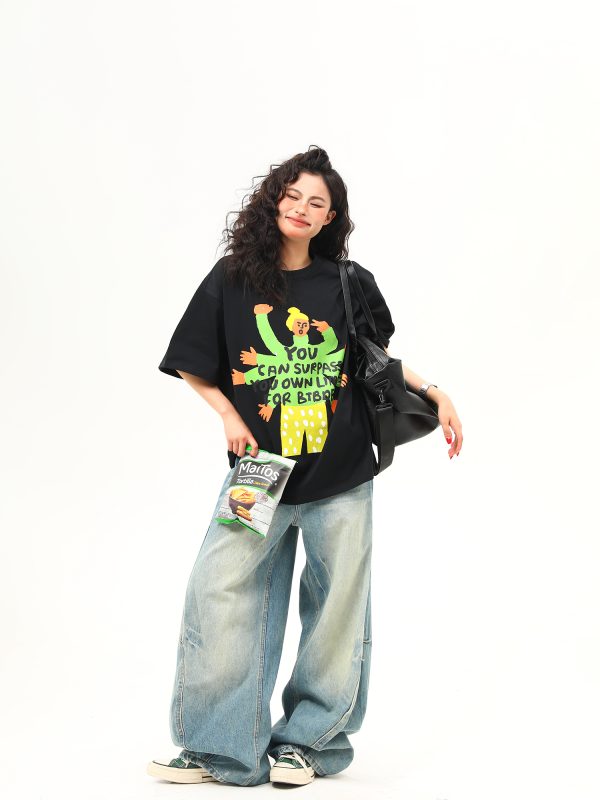Vintage American Graphic Print Short Sleeve T-Shirt for Women - Trendy Summer Style, 90s Inspired Fashion Top