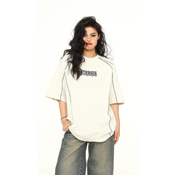 Vintage American High-End Unisex Loose Fit Short Sleeve T-Shirt - Versatile Couple Top for 90s and Y2K Style Enthusiasts