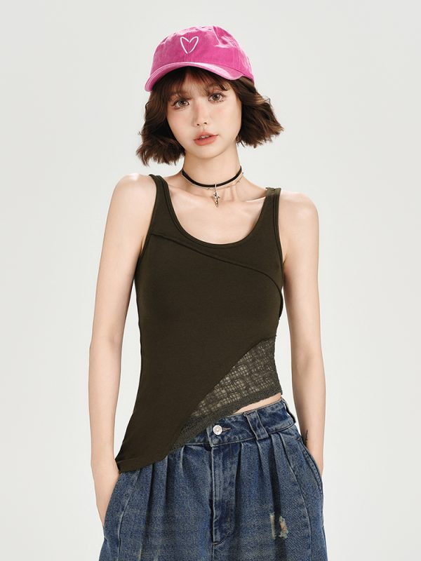 Vintage American Lace Hollow Two-Piece Vest for Women - Slim Fit Summer Top, Versatile Style for Girly Looks