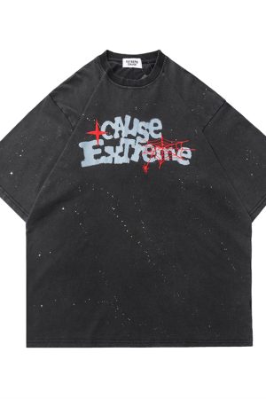 Vintage American Letter Print Heavyweight Unisex Short Sleeve T-Shirt - Versatile 90s Style Loose Fit Round Neck Tee