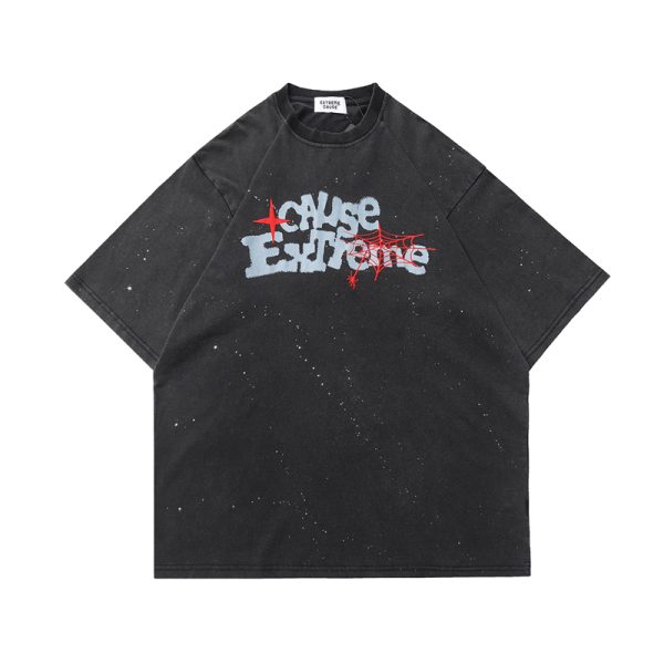 Vintage American Letter Print Heavyweight Unisex Short Sleeve T-Shirt - Versatile 90s Style Loose Fit Round Neck Tee