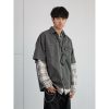 Vintage American Plaid Short-Sleeve Shirt for Men - Retro Workwear Style, Washed Summer Essential 2025