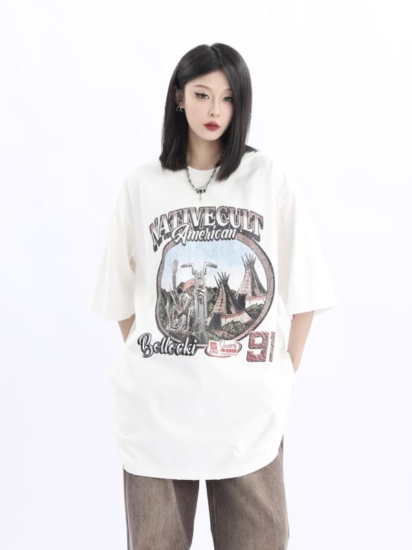 Vintage American Retro High Weight Short Sleeve Women's T-Shirt - Washed Heavy Fabric - High Street Style