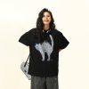 Vintage American Street Cat Short Sleeve T-Shirt for Men and Women, Loose Fit, Niche Design, Versatile Couple Style