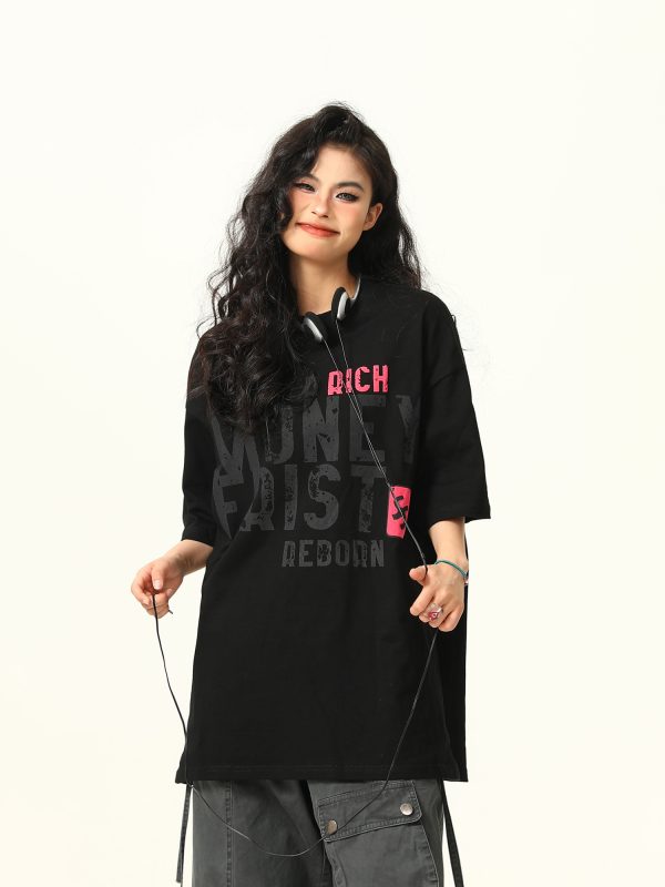 Vintage American Street Letter Print Short Sleeve T-Shirt for Men and Women - Summer Cotton Couple Top, Y2K Style