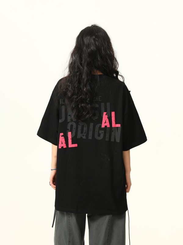 Vintage American Street Letter Print Short Sleeve T-Shirt for Men and Women - Summer Cotton Couple Top, Y2K Style