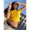 Vintage American Style Shoulder T-Shirt for Women, Slim Fit Slogan Print, Round Neck, Short Sleeve Jazz Top for Summer