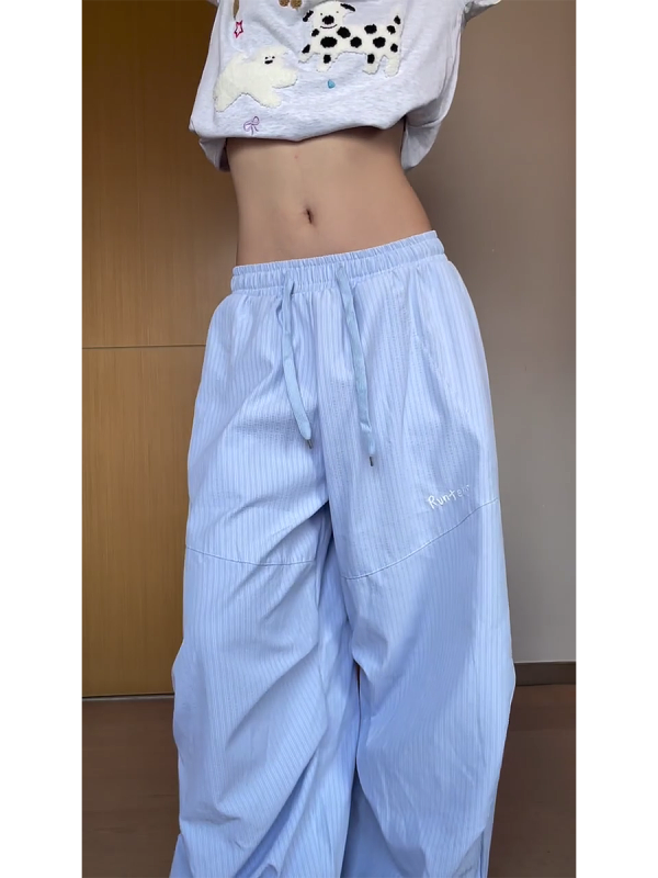 Vintage American-Style Striped Wide-Leg Work Pants for Women - Draped Loose Jazz Dance Casual Trousers, 2025 Fashion Trend