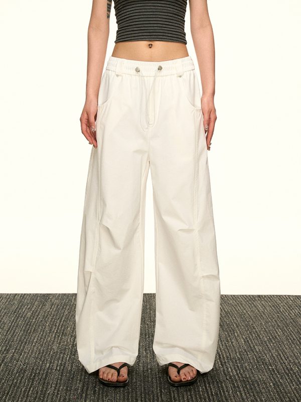 Vintage American-Style Wide-Leg Pleated Cargo Pants for Women - Casual Loose Fit for Summer 2025, Versatile Y2K Fashion