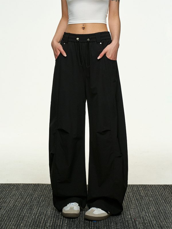 Vintage American-Style Wide-Leg Pleated Cargo Pants for Women - Casual Loose Fit for Summer 2025, Versatile Y2K Fashion