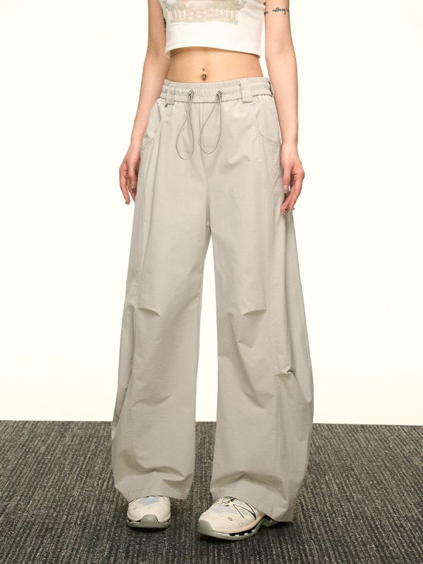 Vintage American-Style Wide-Leg Pleated Cargo Pants for Women - Casual Loose Fit for Summer 2025, Versatile Y2K Fashion