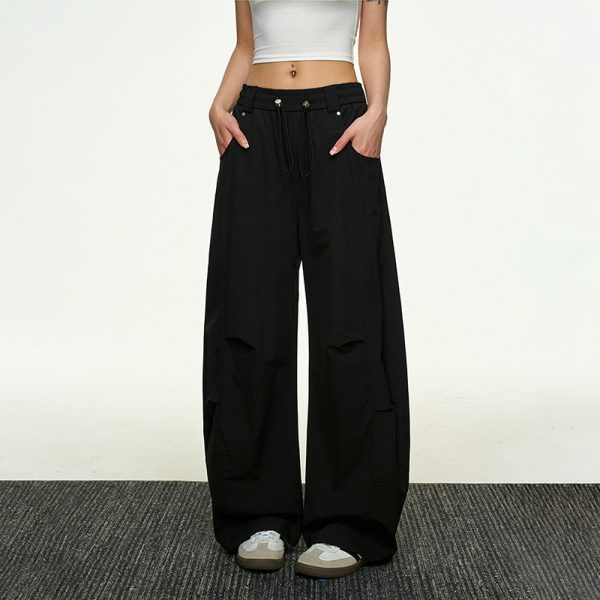 Vintage American-Style Wide-Leg Pleated Cargo Pants for Women - Casual Loose Fit for Summer 2025, Versatile Y2K Fashion