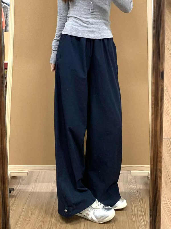 Vintage American-Style Wide-Leg Work Pants for Women - Thin, Loose Casual Summer Straight-Leg Sports Trousers