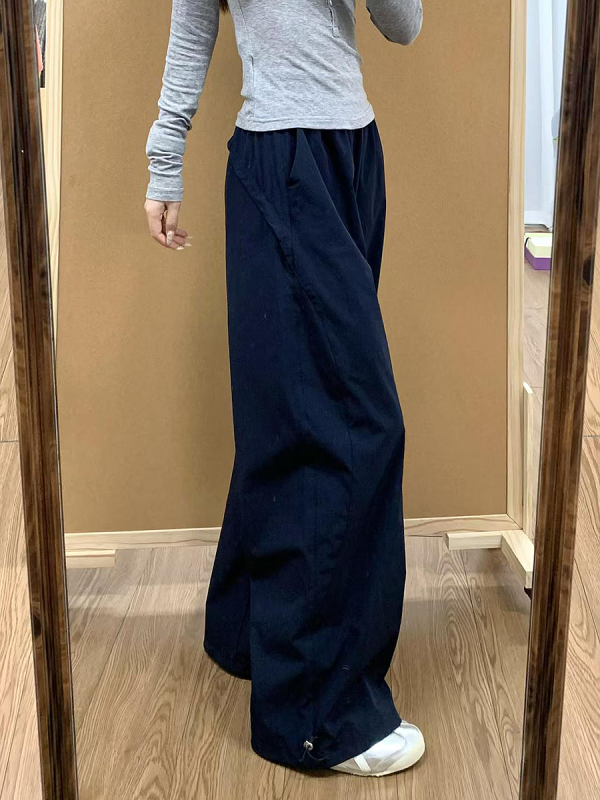 Vintage American-Style Wide-Leg Work Pants for Women - Thin, Loose Casual Summer Straight-Leg Sports Trousers