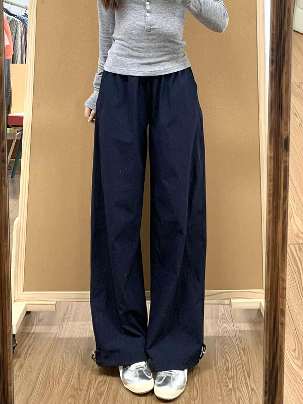 Vintage American-Style Wide-Leg Work Pants for Women - Thin, Loose Casual Summer Straight-Leg Sports Trousers