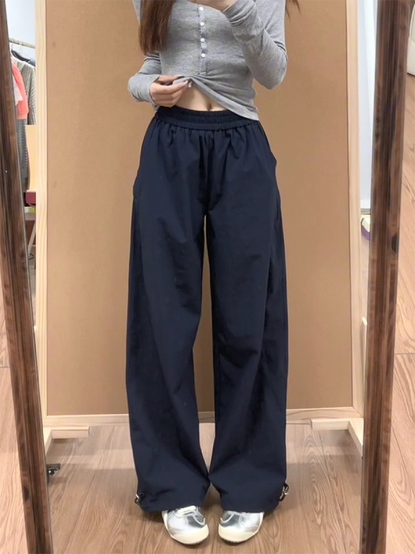 Vintage American-Style Wide-Leg Work Pants for Women, Loose Fit Summer Straight-Leg Casual Sports Trousers