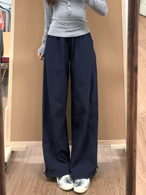 Vintage American-Style Wide-Leg Work Pants for Women, Loose Fit Summer Straight-Leg Casual Sports Trousers