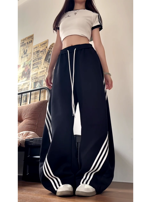 Vintage American Wide-Leg Work Pants, Loose Fit Draping Casual Sports Pants, Trendy Curved Blade Design, 90s Inspired Style
