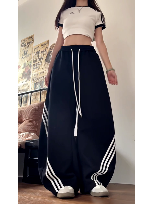 Vintage American Wide-Leg Work Pants, Loose Fit Draping Casual Sports Pants, Trendy Curved Blade Design, 90s Inspired Style