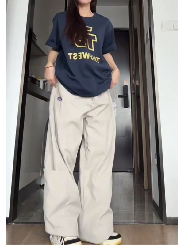 Vintage American Work Pants for Women - Loose Wide-Leg Hip Hop Jazz Dance Casual Sports Pants