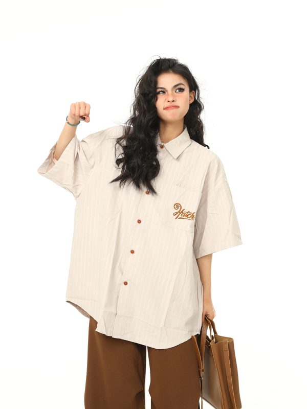 Vintage American Work Short Sleeve Shirt for Men and Women - Versatile Loose Fit Summer Casual Shirt