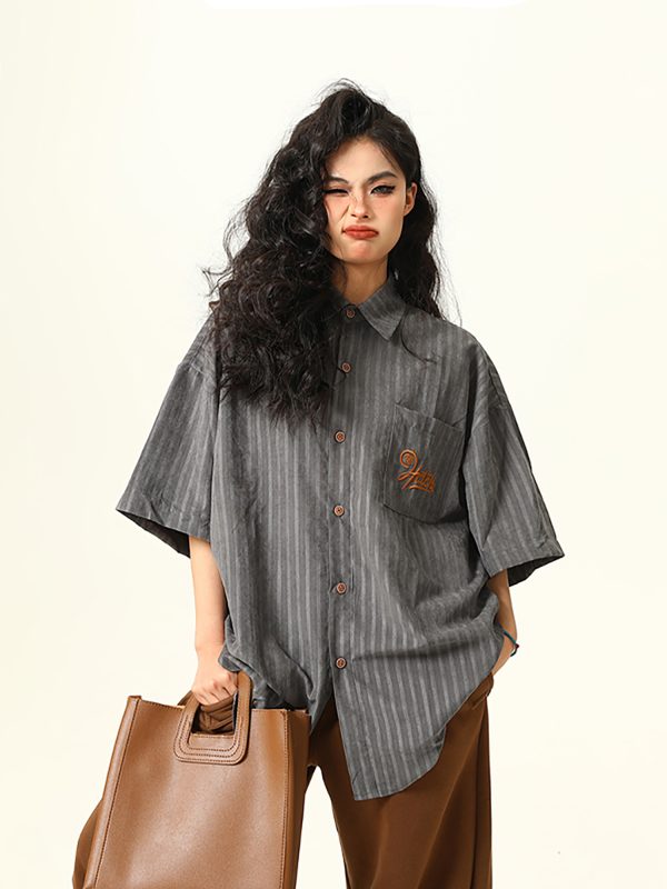 Vintage American Work Short Sleeve Shirt for Men and Women - Versatile Loose Fit Summer Casual Shirt
