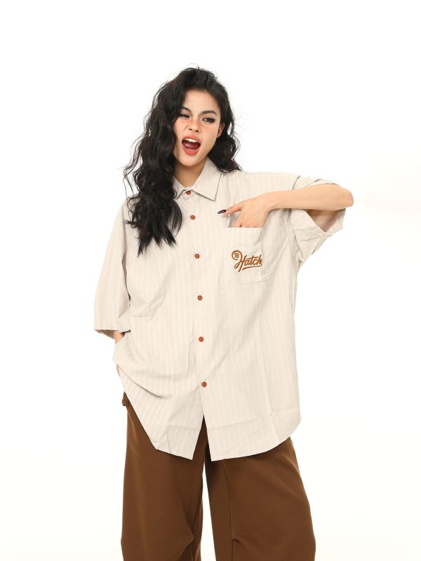 Vintage American Work Short Sleeve Shirt for Men and Women - Versatile Loose Fit Summer Casual Shirt