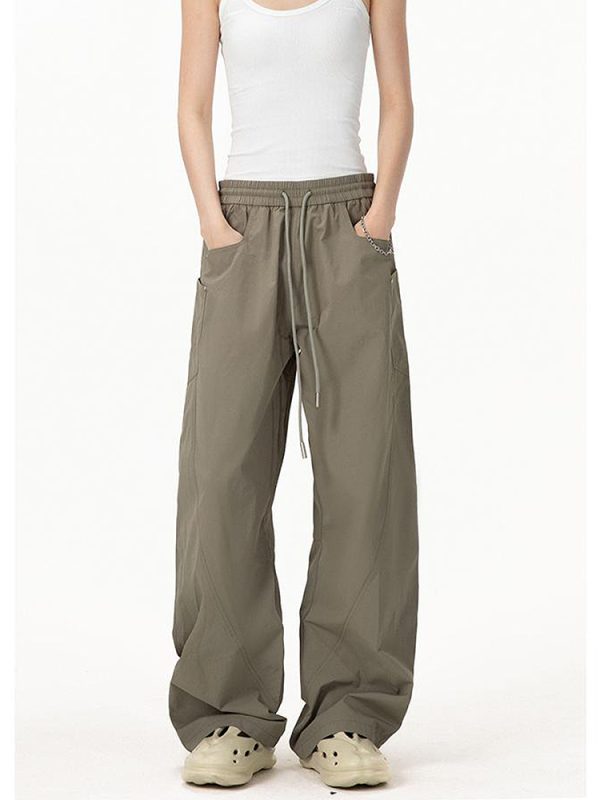 Vintage Army Green Cargo Pants for Women - 2025 Model, Loose Fit Curved Blade Design, Hip-Hop Street Style Casual Wear