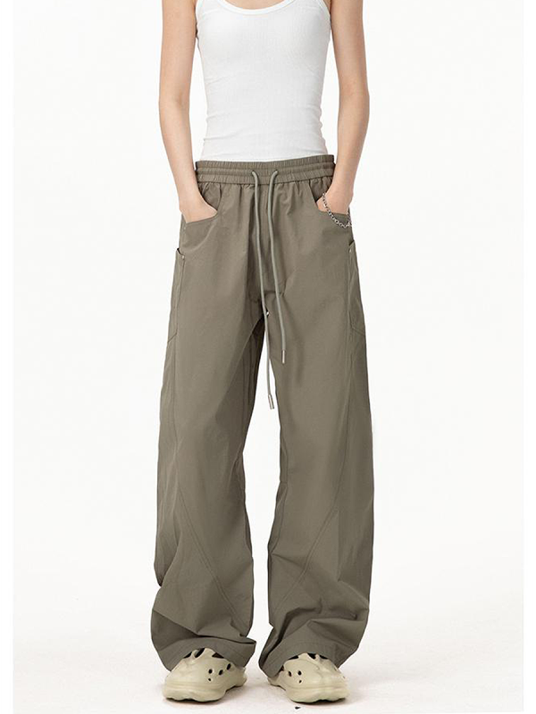Vintage Army Green Cargo Pants for Women - 2025 Model, Loose Fit Curved Blade Design, Hip-Hop Street Style Casual Wear