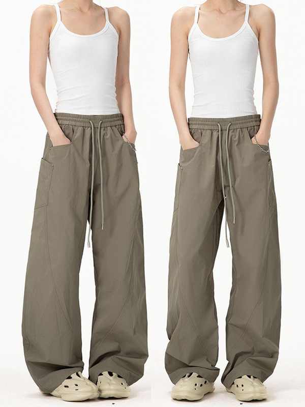 Vintage Army Green Cargo Pants for Women - 2025 Model, Loose Fit Curved Blade Design, Hip-Hop Street Style Casual Wear