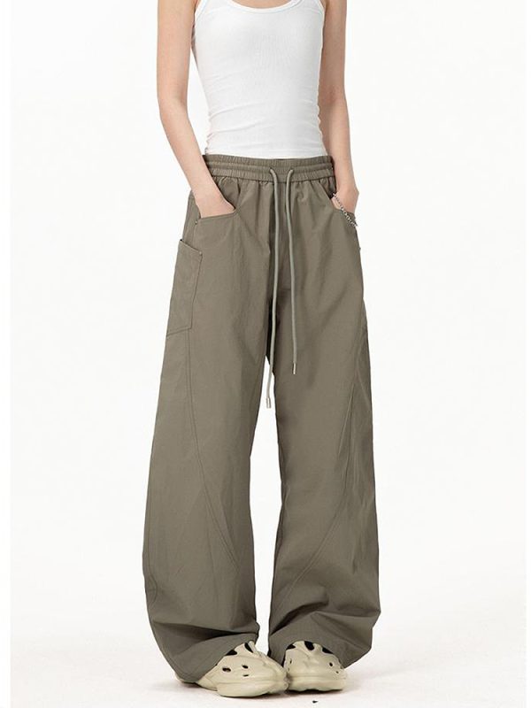 Vintage Army Green Cargo Pants for Women - 2025 Model, Loose Fit Curved Blade Design, Hip-Hop Street Style Casual Wear