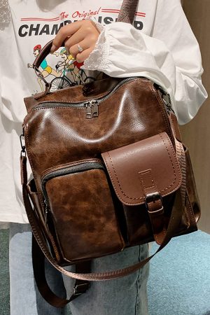 Vintage British Style Denim Soft Leather Backpack for Women, Multifunctional Large Capacity Book Bag, Ideal for Everyday Use