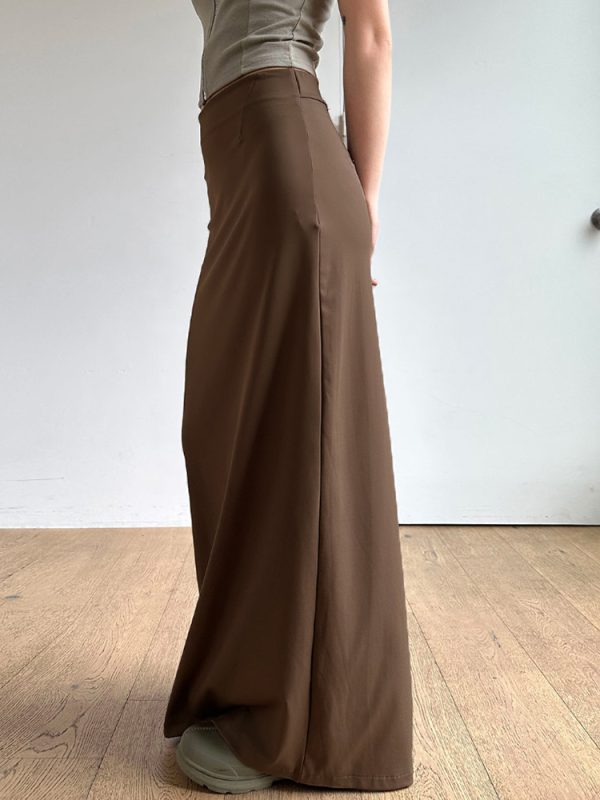 Vintage Brown Straight Retro Long Skirt for Women with Back Slit - Stylish Low Waist Design, Perfect for Y2K and 90s Fashion