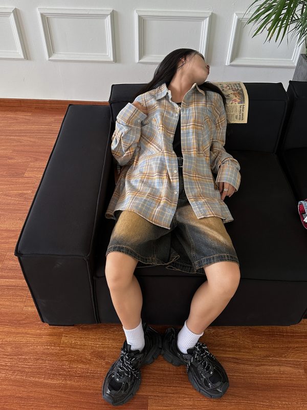 Vintage Brushed Plaid Long Sleeve Shirt for Men & Women, Pleated Pocket, Casual Couple's Jacket, Spring & Autumn Fashion