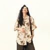 Vintage Butterfly Print Short Sleeve Shirt for Women - Retro American Style Summer Top, 90s Inspired Fashion