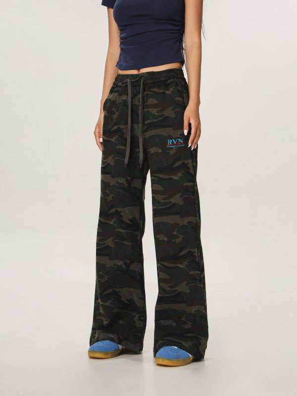 Vintage Camouflage Casual Pants for Men and Women - Straight Loose Slightly Flared Wide-Leg Workwear Inspired by American Sports